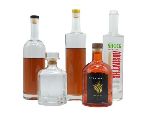 Garrafas de vidro de 375 ml 500 ml 750 ml 1000 ml de capacidade para vodka com tampa superior de rolha GPI