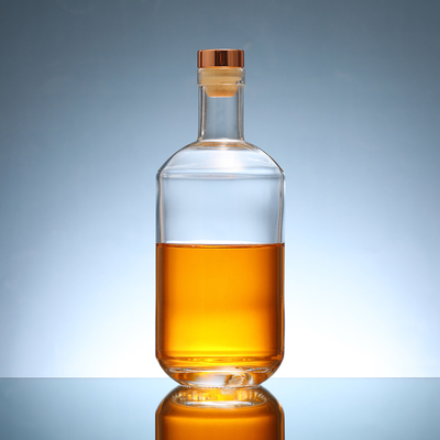 Garrafa de vidro circular transparente para uísque e vodka 200 ml 375 ml 500 ml 750 ml 1000 ml