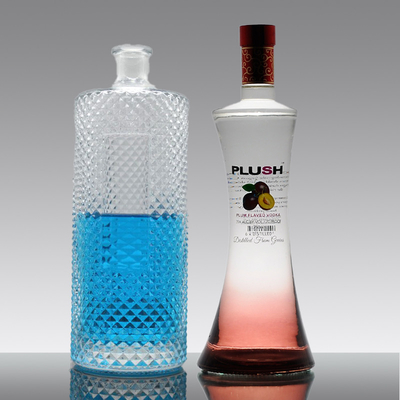 Amostragem de garrafas de vinho de vidro vazio de 750 ml e 1 litros com tampa