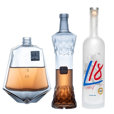 Super Flint Glass Base Material garrafa sob medida Whiskey Vazio Vinho garrafa de vidro 500/750ml