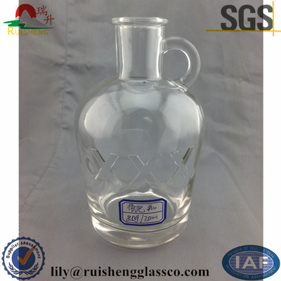 Garrafa de vidro de brandy com alça 500ml 750ml Vodka Rum Álcool Whiskey Colar de vidro