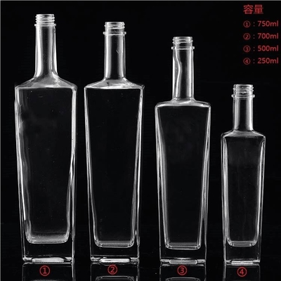 FOB Garrafa de vidro vazia para Vodka Spirits Whisky Wine Capacidade 250ml 500ml 700ml 750ml 1l