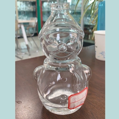 Garrafa de uísque em forma de boneco de neve de vidro transparente com manuseio de superfície decal
