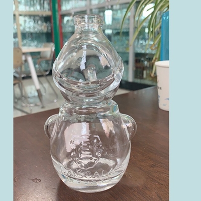 Garrafa de uísque em forma de boneco de neve de vidro transparente com manuseio de superfície decal