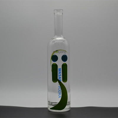 XO/Brandy/Whiskey/Vodka Garrafa de vidro cristalina branca com manuseio de superfície de decal