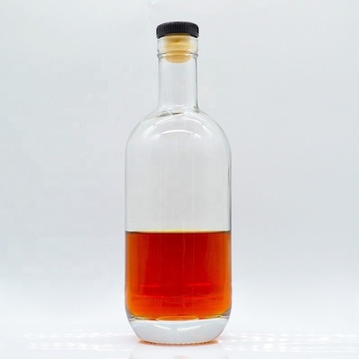 Garrafa de vidro clara de 750 ml para bebidas redondas Whisky Champagne Spirit Capacidade 500 ml