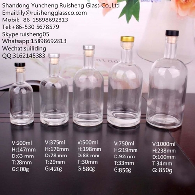375 ml 200 ml 100 ml Garrafa de vidro Gin Uísque Vinho Vodka Espiritos Garrafa de vidro com cortiça