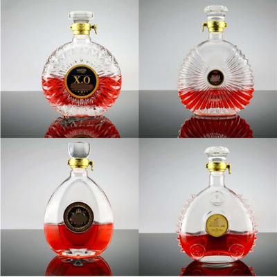 Botalhas de vidro em forma de guitarra de 750 ml para Brandy Vodeka Vinho pintado de cor e durável