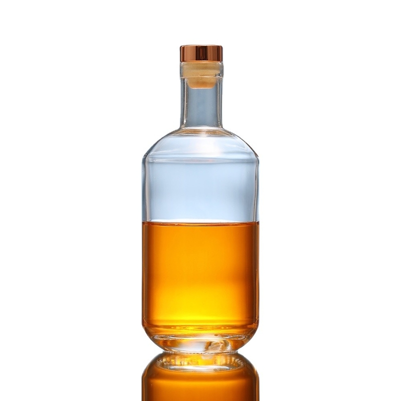 Garrafa de vidro circular transparente para uísque e vodka 200 ml 375 ml 500 ml 750 ml 1000 ml