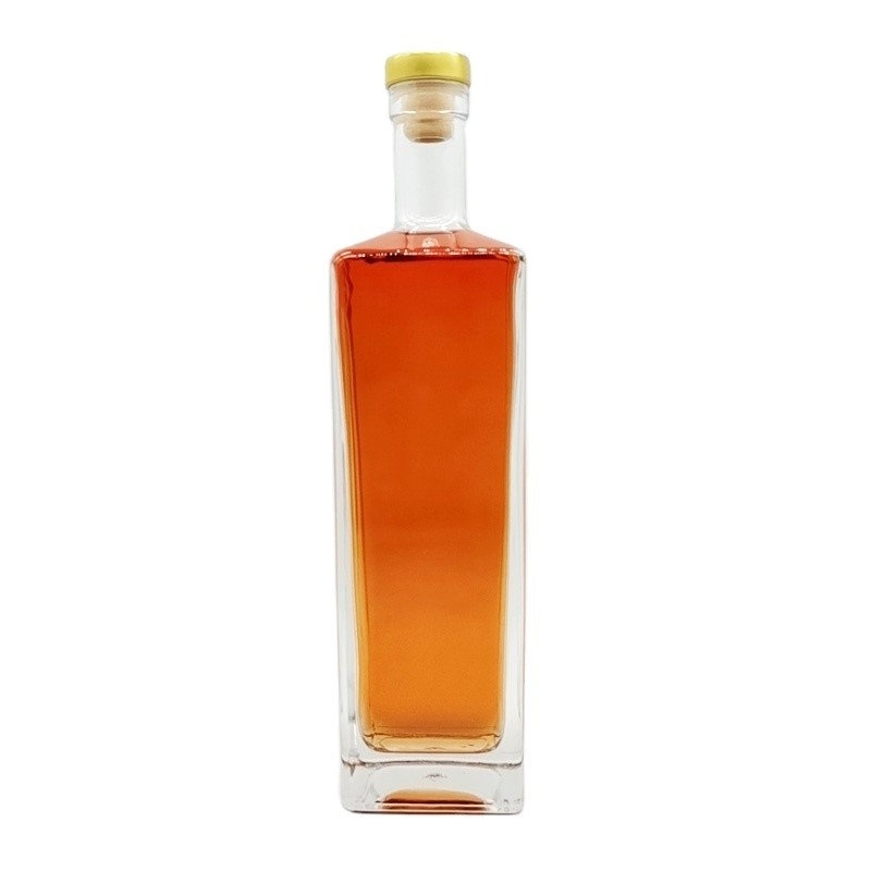 Garrafa de vidro de 750 ml de forma quadrada para gin, rum, uísque, vodka, bebidas alcoólicas e licores personalizados