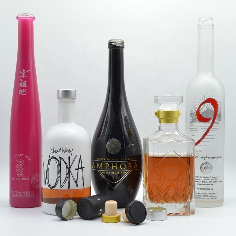 Whisky FOB e Luxury Impressão personalizada Garrafas de vidro congeladas quadradas vazias para licor