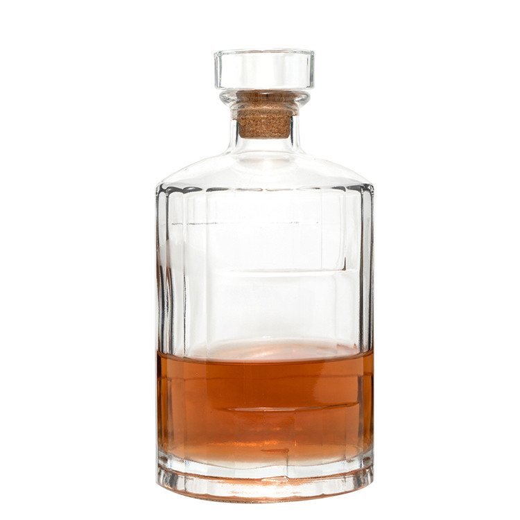 Botella de vidro de vinho em cores claras de 750 ml em relevo para uísque de marca