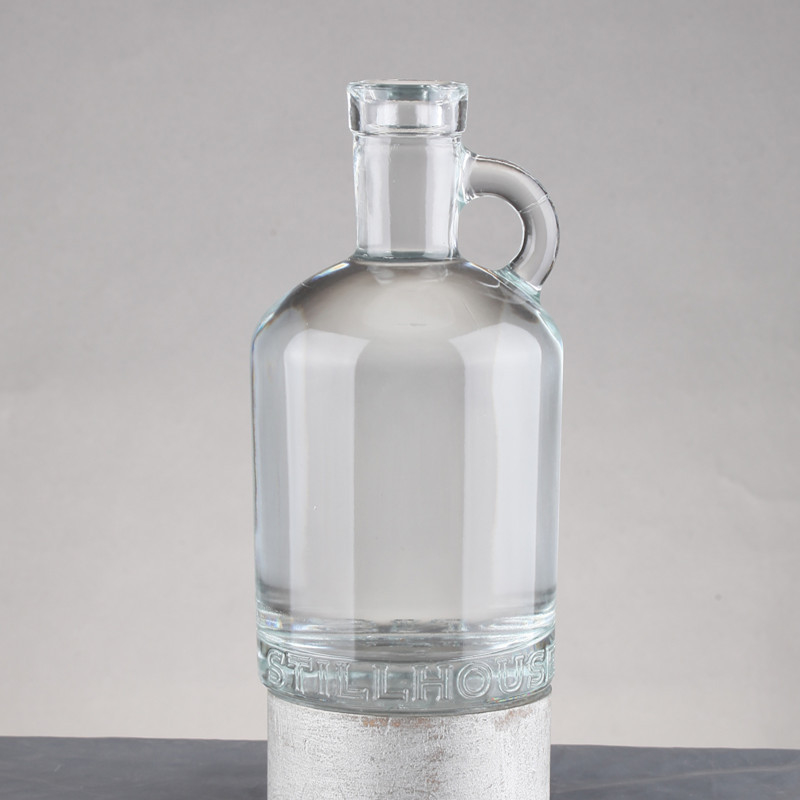 Garrafa de vidro de brandy com alça 500ml 750ml Vodka Rum Álcool Whiskey Colar de vidro