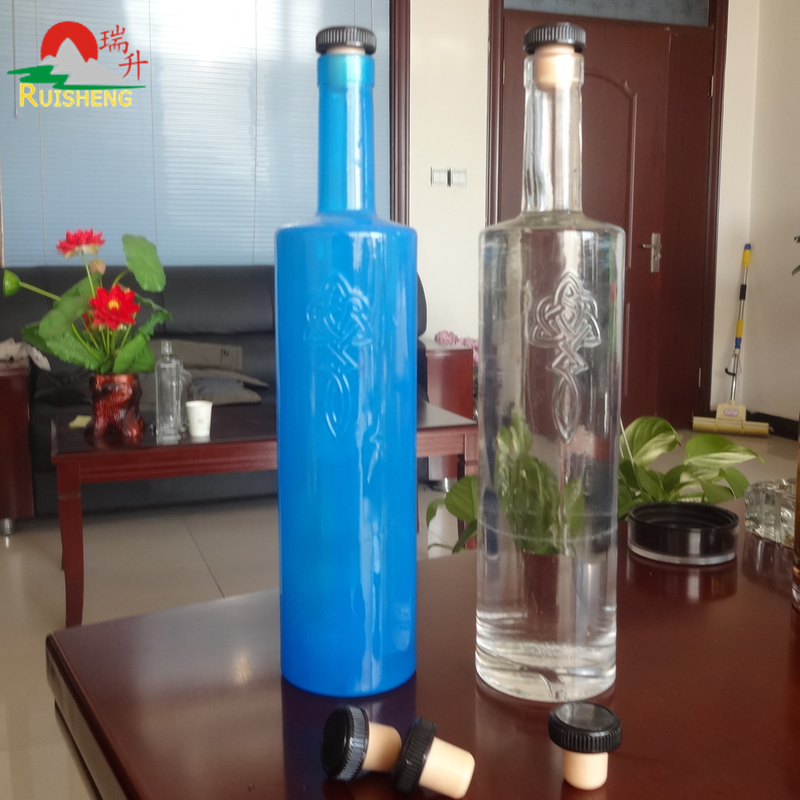 Material de vidro de pedra alta 750 ml garrafa de vinho de vidro em forma de cilindro para álcool licoroso